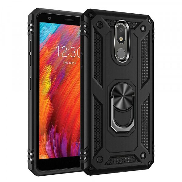 Wholesale LG Aristo 4+ (Plus) / Escape Plus / Tribute Royal K30 2019 Tech Armor Ring Grip Case with Metal Plate (Black)